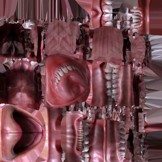 indek remixes cover art by indek warped 3d teeth and gums patterned