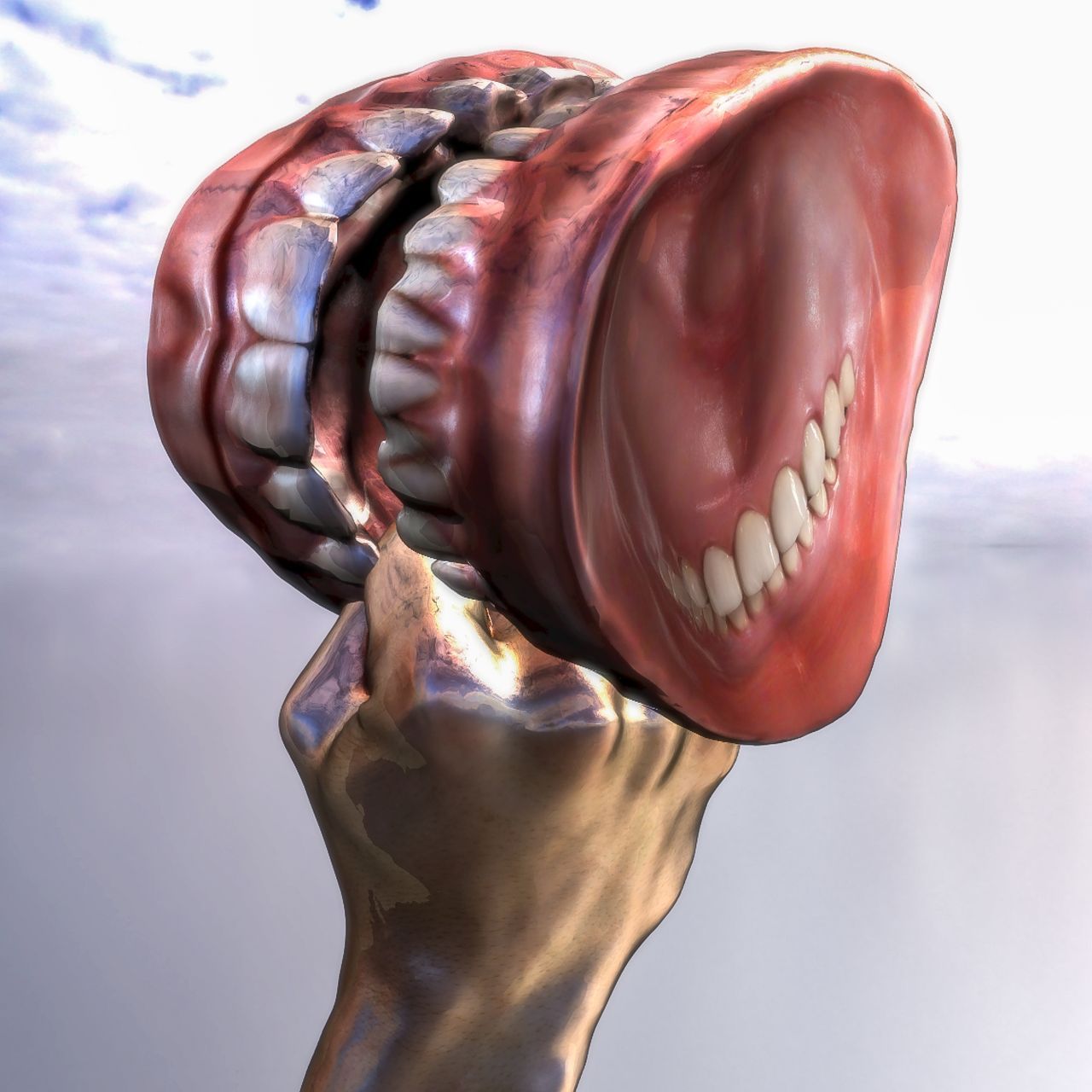 indek ting cover art by indek surreal 3d fist punching 3d teeth